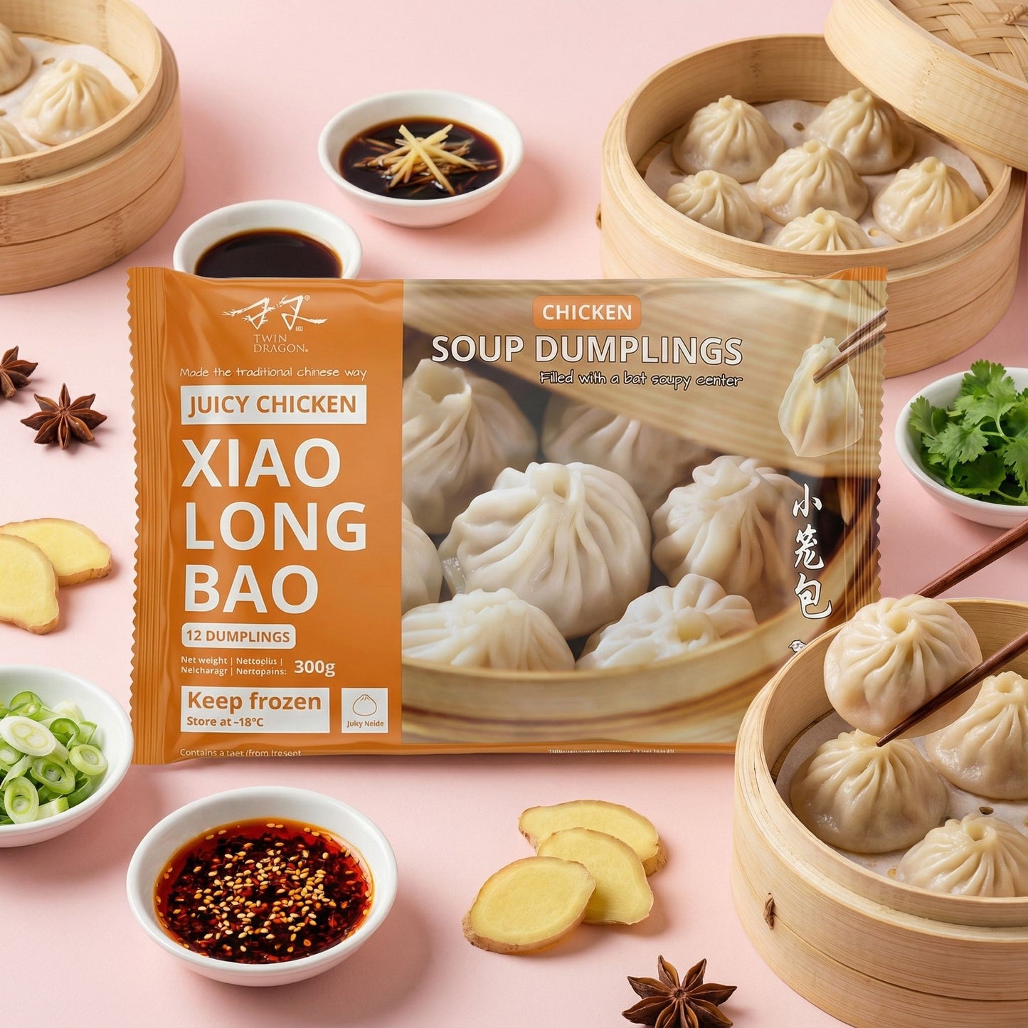 FROZEN XIAOLONGBAO CHICKEN SOUP DUMPLING 16 x 300g TWIN DRAGON