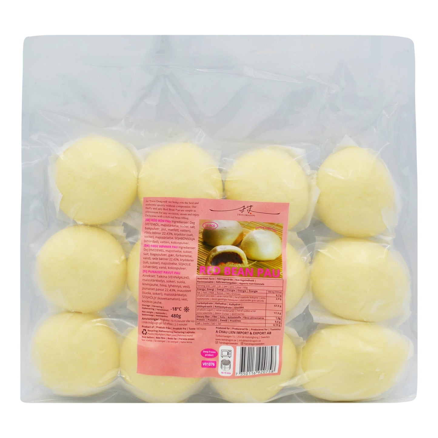 FROZEN RED BEAN PAU 12 x 480g TWIN DRAGON