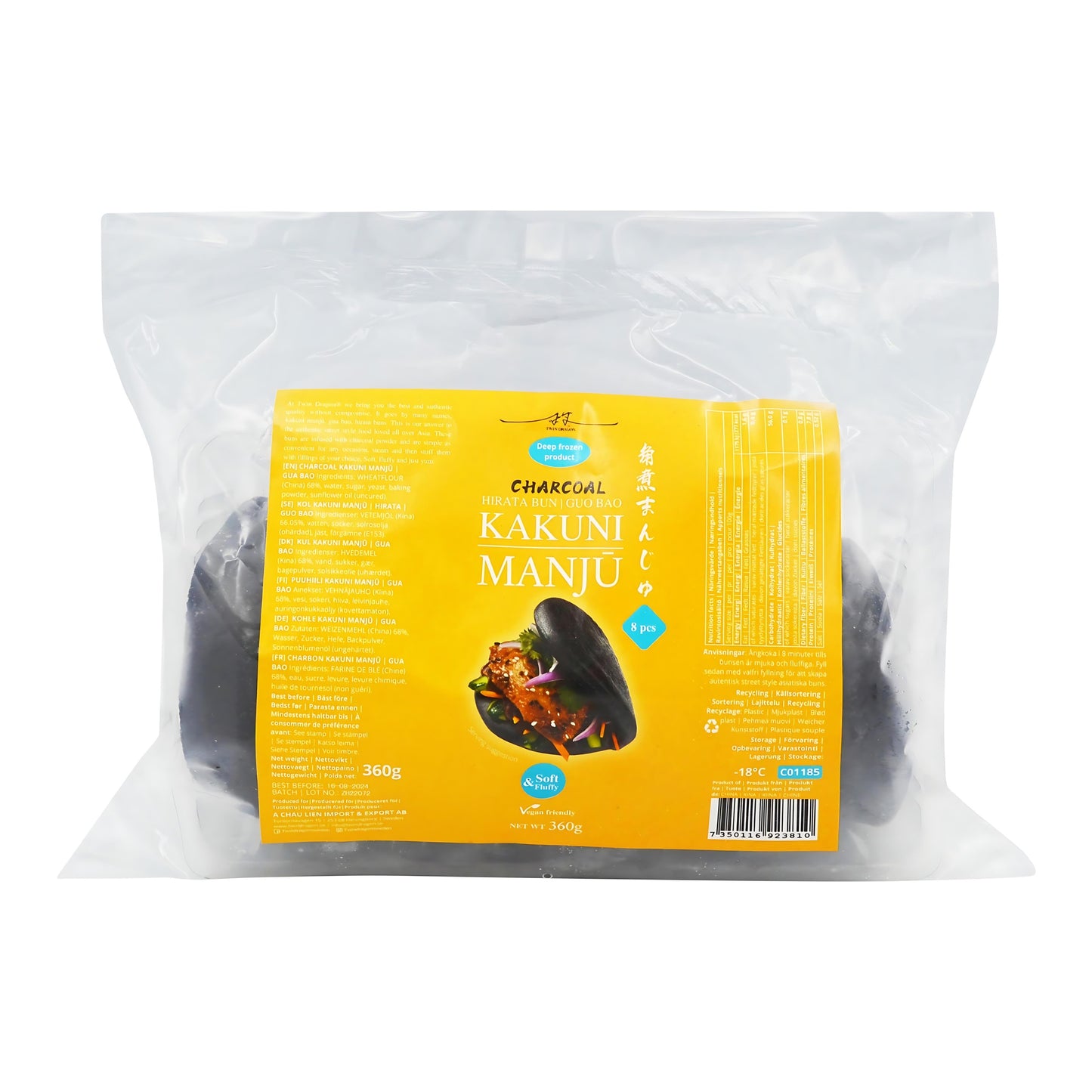 FROZEN CHARCOAL HIRATA | GUA BAO | BAO BUNS (8 PCS X 45G) 9 x 360g TWIN DRAGON