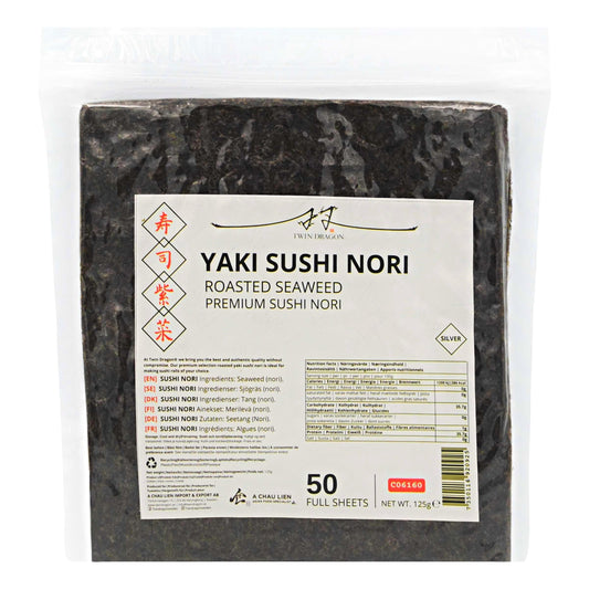 PREMIUM SILVER YAKI SUSHI NORI WHOLE (50 SHEETS) 40 x 125g TWIN DRAGON