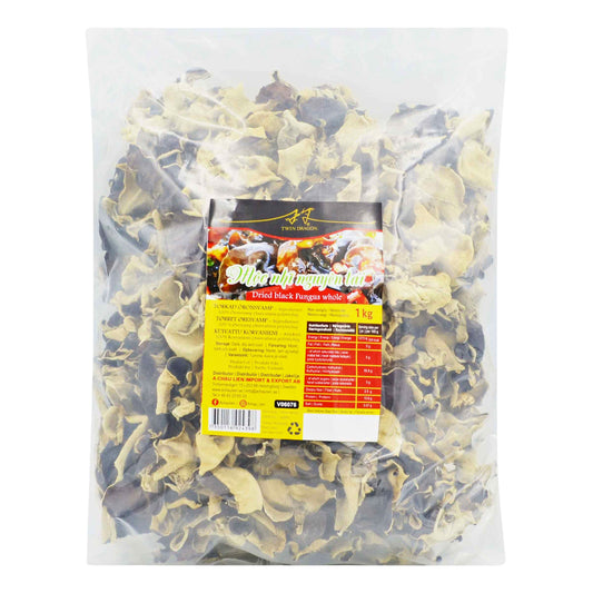 DRIED BLACK FUNGUS WHOLE 5 x 1kg TWIN DRAGON