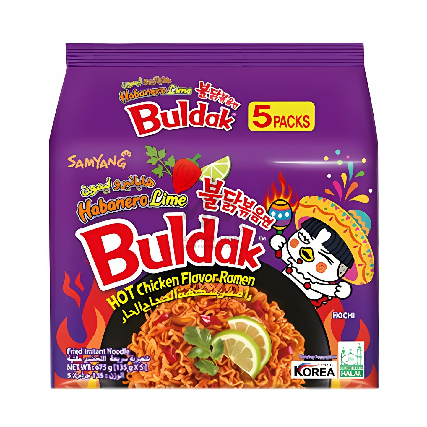 BULDAK HOT CHICKEN FLAVOR RAMEN HABANERO LIME (5PCS X 135G) 8 x 675g SAMYANG