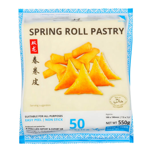 SPRING ROLL PASTRY BLUE (190MM X 50PCS) 10 x 550g TWIN DRAGON
