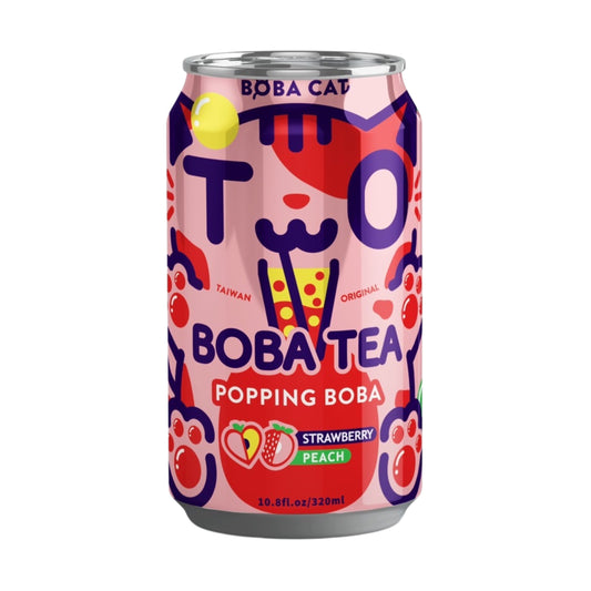 POPPING BOBA TEA STRAWBERRY PEACH 24 x 320ml BOBA CAT