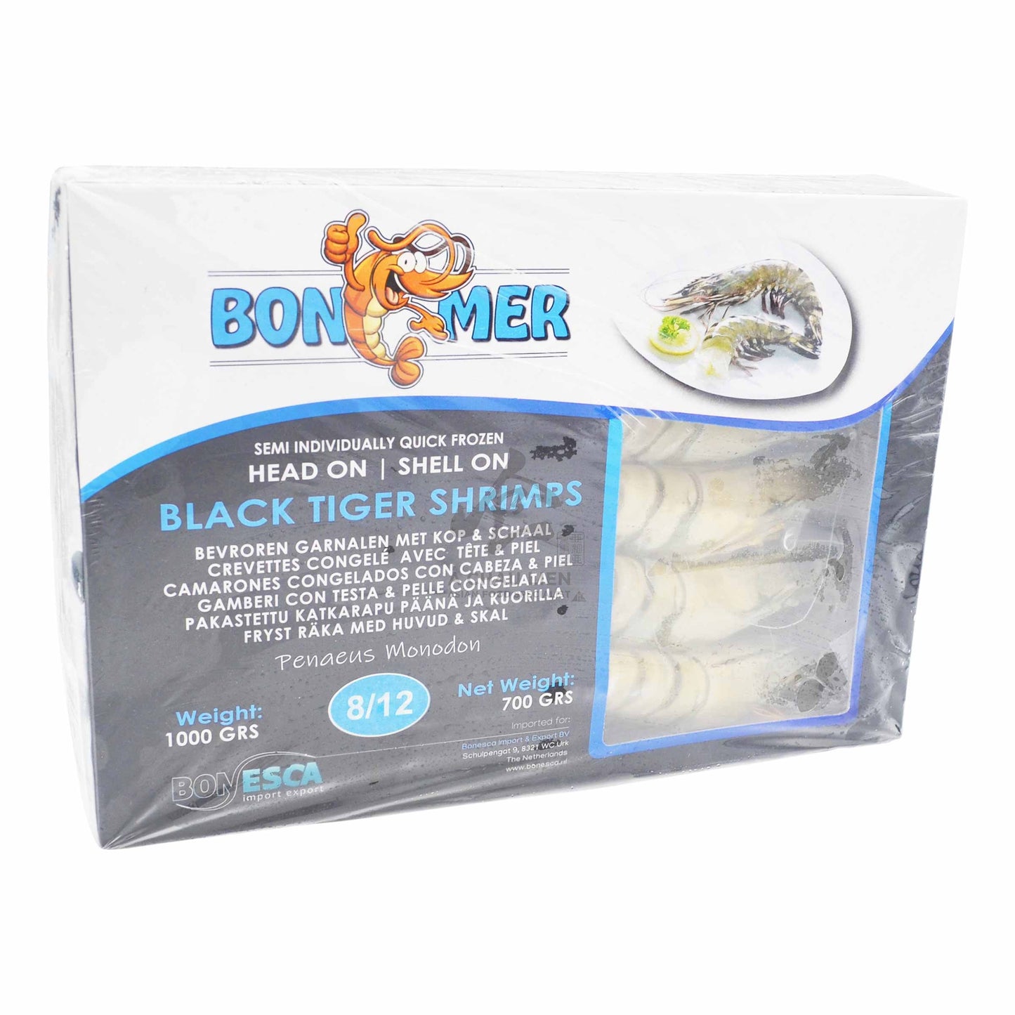 BLACK TIGER SHRIMP 30% 8-12 HOSO 10 x 1kg BONEMER