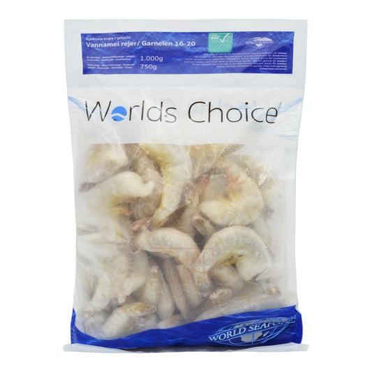 VANNAMEI SHRIMPS 16-20 HLSO 20% EZP 10 x 1kg WORLD'S CHOICE