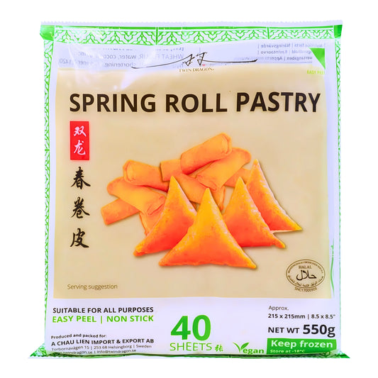 SPRING ROLL PASTRY GREEN (215MM X 40 PCS) 10 x 550g TWIN DRAGON