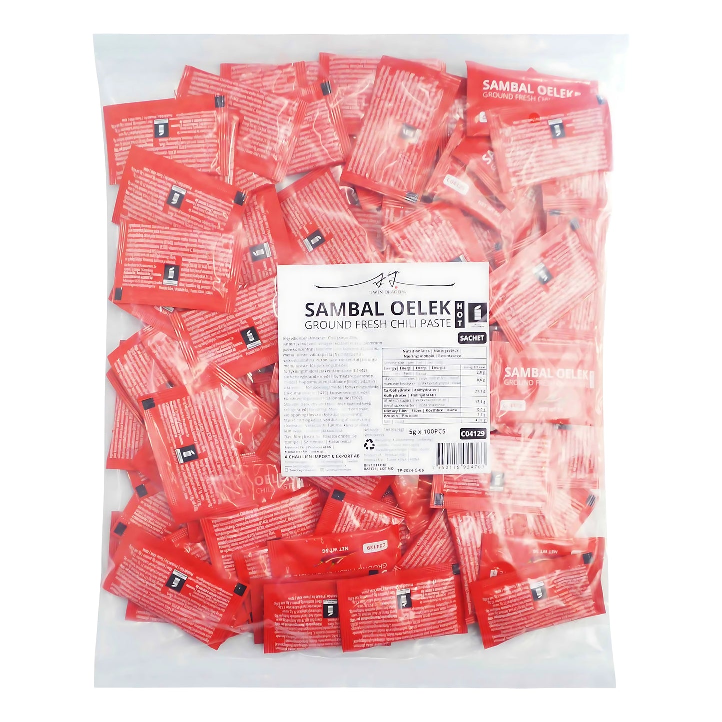 SAMBAL OELEK SACHET (100PCS X 5G) 9 x 500g TWIN DRAGON