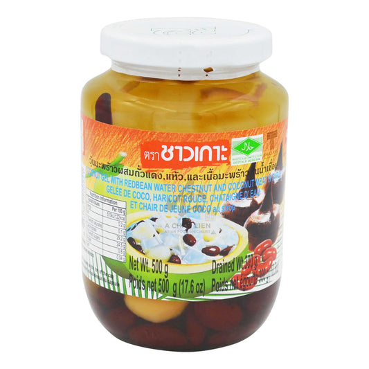 COCONUT GEL WITH RED BEAN, WATER CHESTNUT & COCONUT MEAT IN SYRUP 24 x 500g CHAOKOH