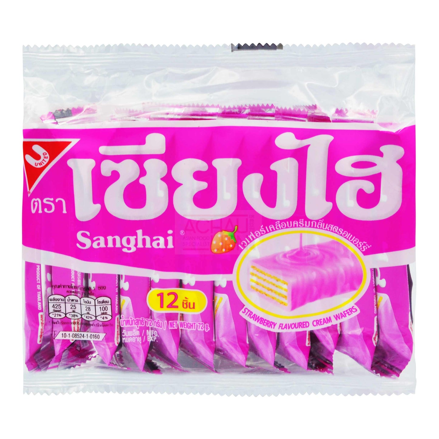 STRAWBERRY FLAVOURED CREAM WAFERS 36 x 72g SANGHAI