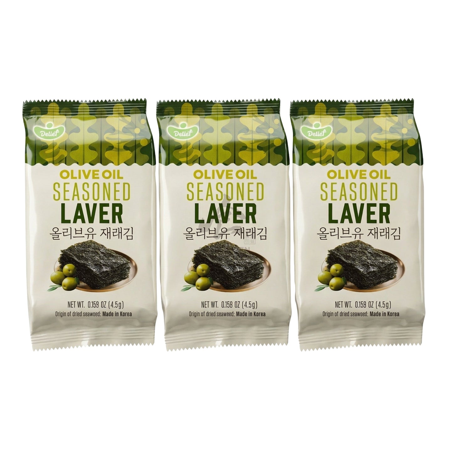 OLIVE OIL SEASONED SEAWEED LAVER (3PCS X 4.5G) 24 x 13.5g DELIEF