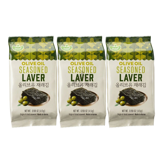 OLIVE OIL SEASONED SEAWEED LAVER (3PCS X 4.5G) 24 x 13.5g DELIEF