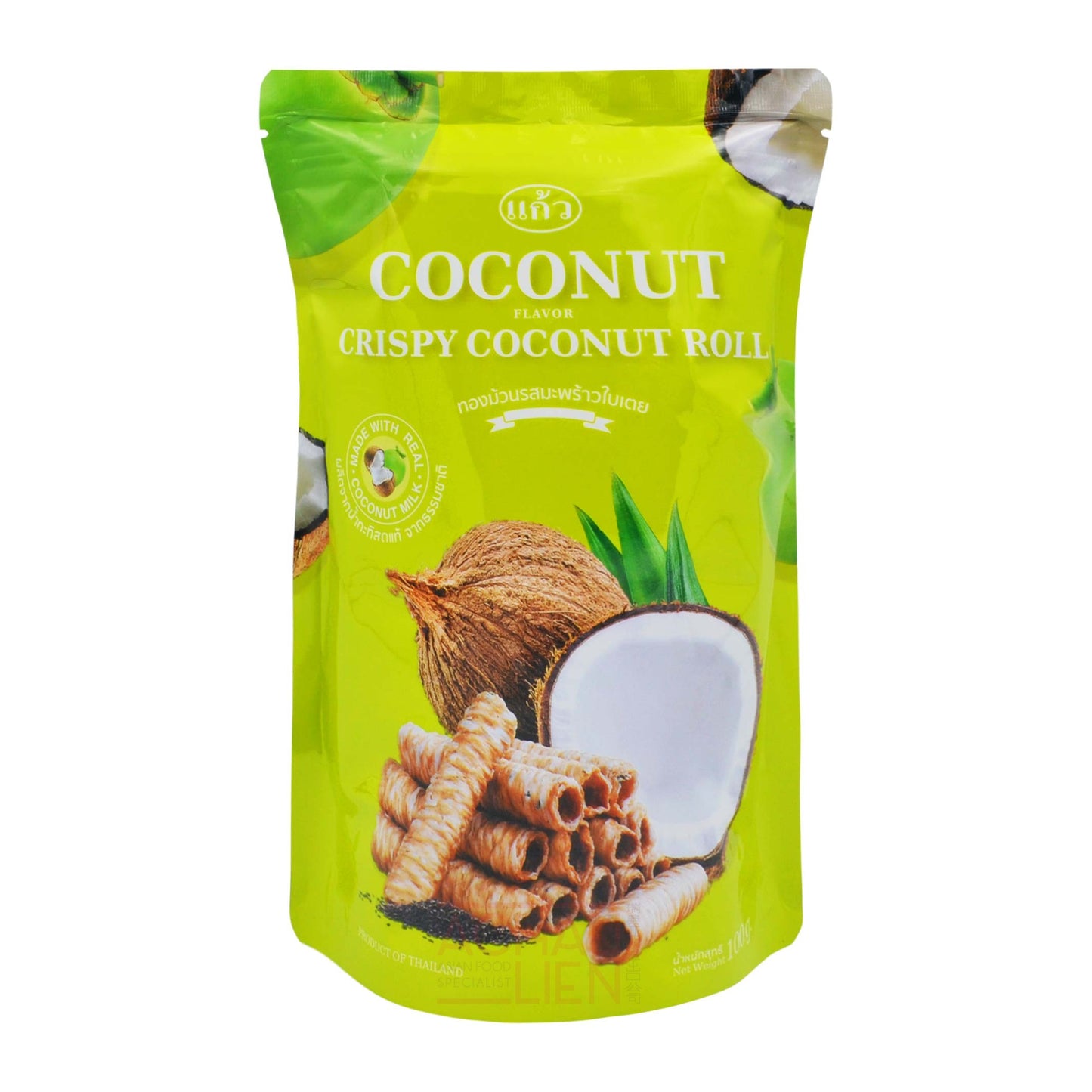 CRISPY COCONUT ROLL PANDANUS FLAVOR 24 x 100g KAEW