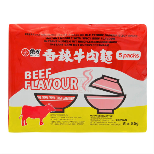 INSTANT NOODLE WITH SPICY BEEF FLAVOUR (5PCS X 85G) 6 x 425g WEI LIH