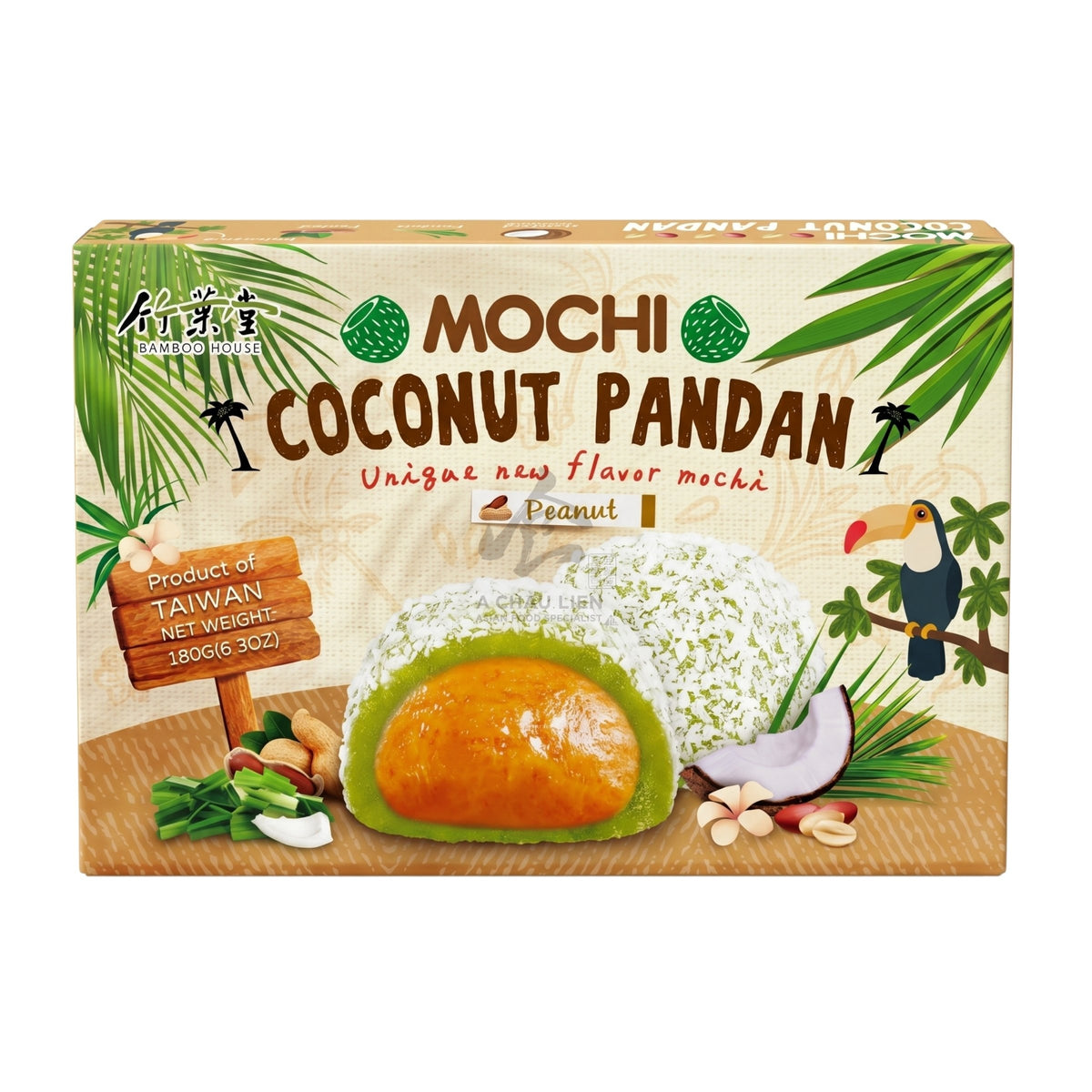 COCONUT PANDAN MOCHI PEANUT 24 x 180g BAMBOO HOUSE