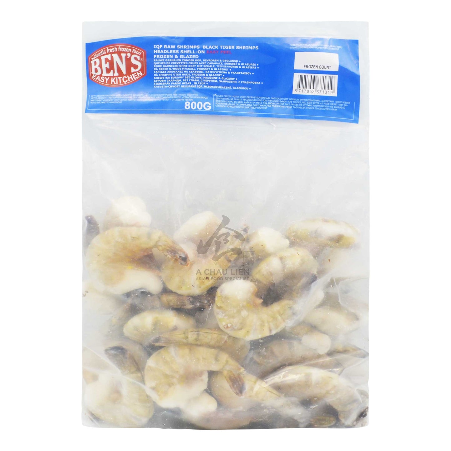 BLACK TIGER SHRIMP 16-20 HLSO EZP 20% 10 x 1kg BEN'S EASY KITCHEN BML
