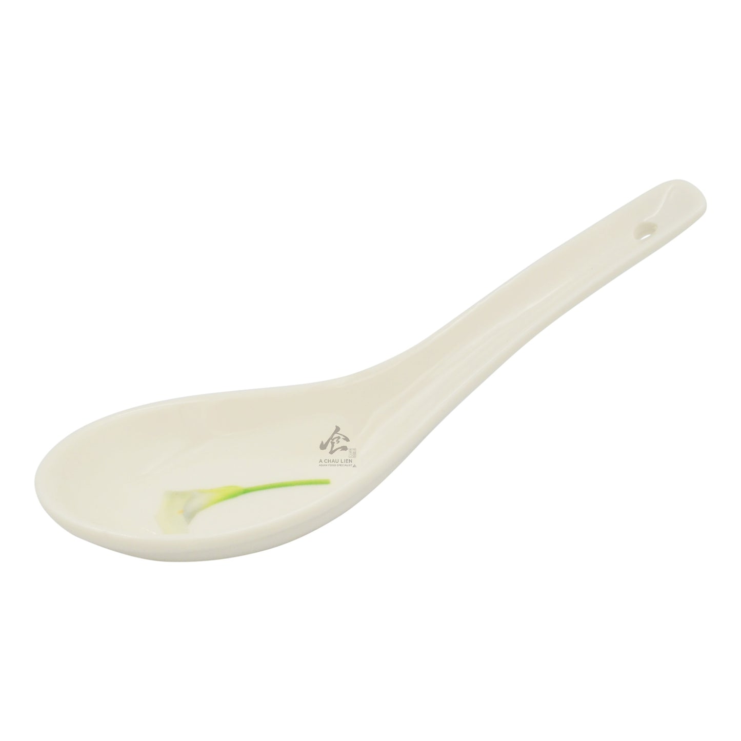 WHITE PORCELAIN SPOON GREEN LEAF