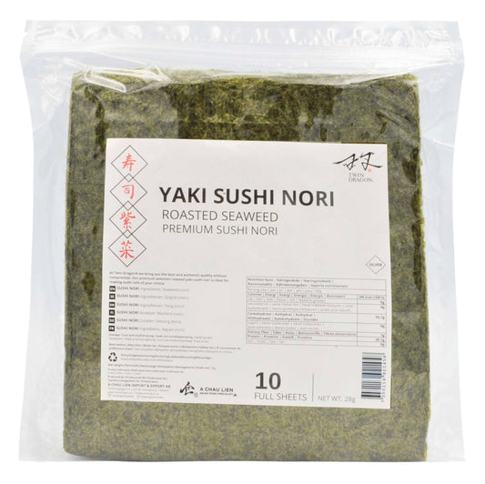 PREMIUM SILVER YAKI SUSHI NORI (10 SHEETS) 30 x 28g TWIN DRAGON
