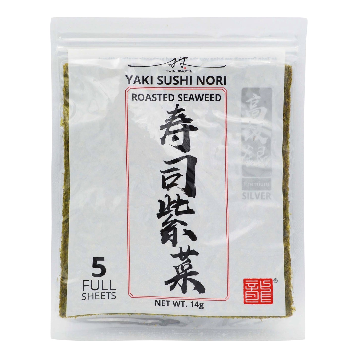 PREMIUM SILVER YAKI SUSHI NORI (5 SHEETS) 30 x 14g TWIN DRAGON