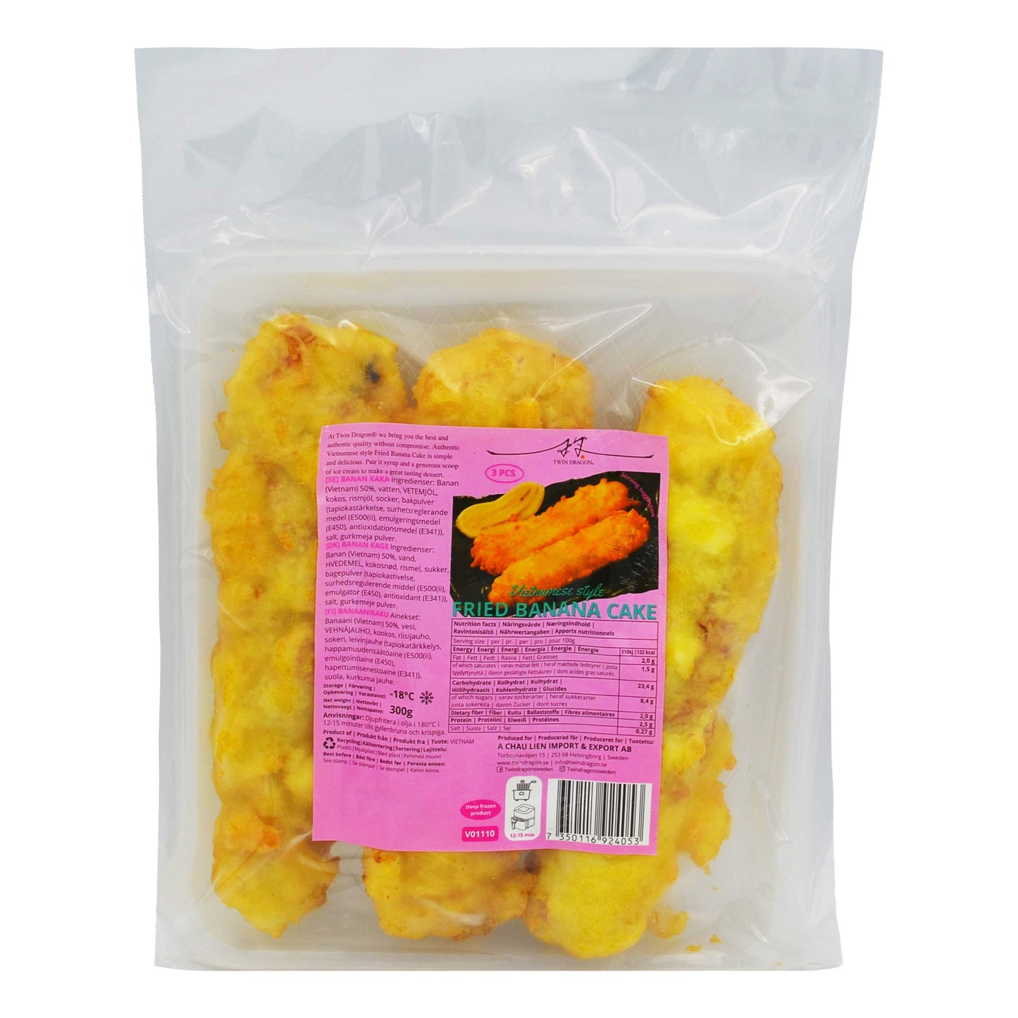 FROZEN FRIED BANANA CAKE (3PCS) 20 x 300g TWIN DRAGON