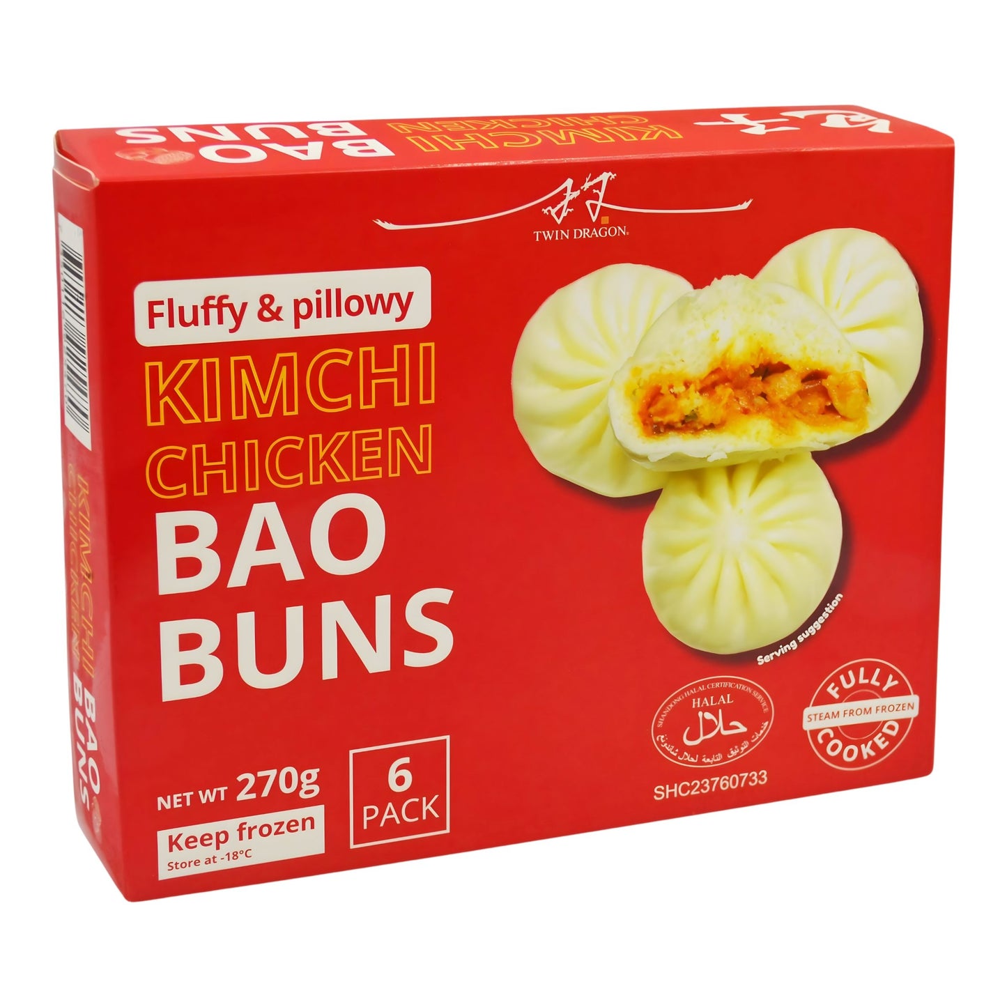 FROZEN KIMCHI CHICKEN BAO BUNS (6PCS X 45G) 16 x 270g TWIN DRAGON