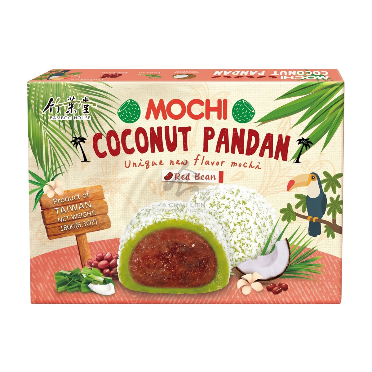 COCONUT PANDAN MOCHI RED BEAN 24 x 180g BAMBOO HOUSE