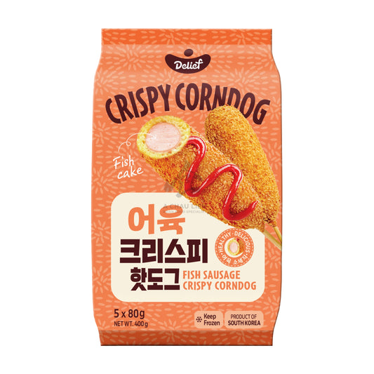 FROZEN CRISPY KOREAN CORN DOG FISH SAUSAGE (5PCS X 80G) 12 x 400g DELIEF