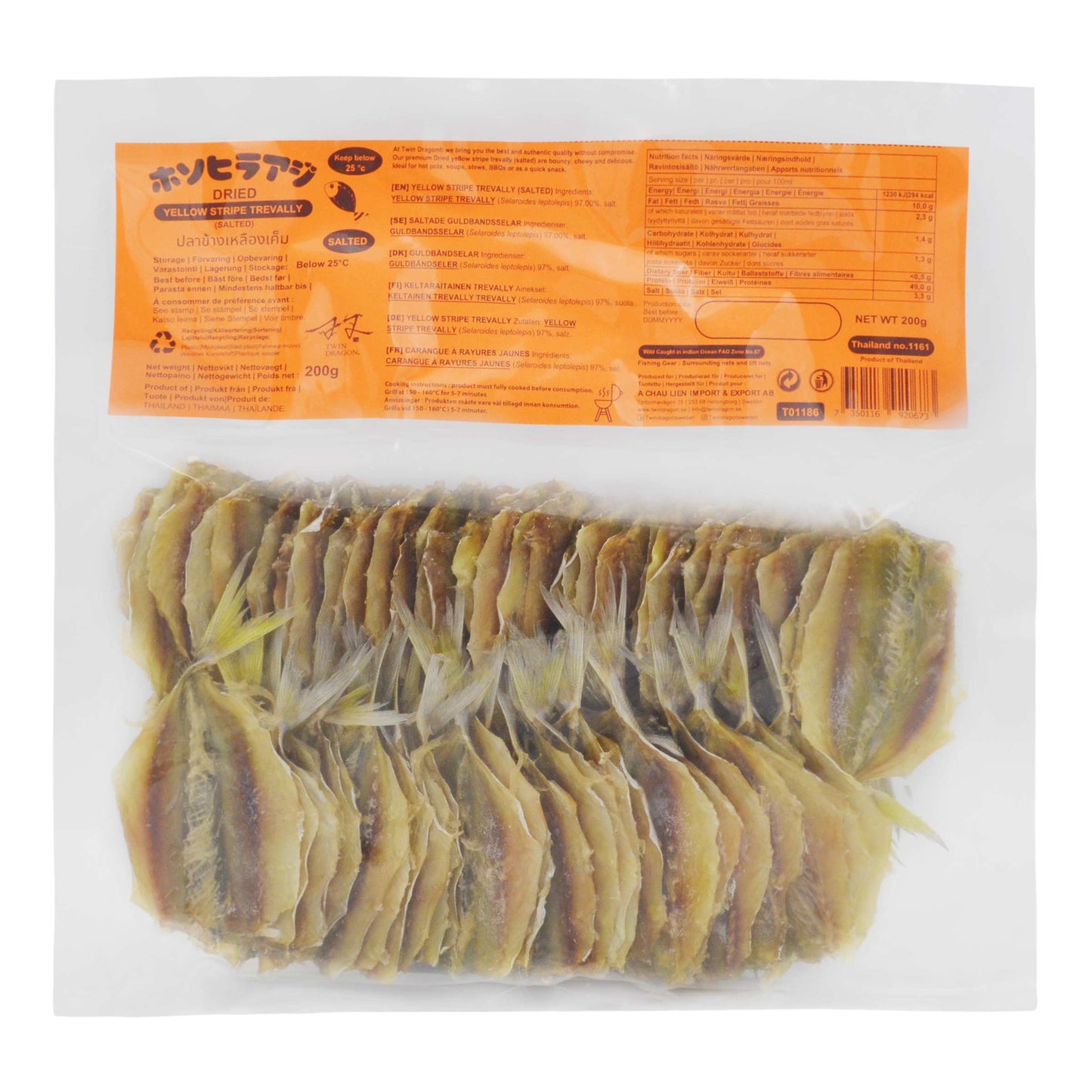 DRIED YELLOW STRIPE TREVALLY SALTED 50 x 200g TWIN DRAGON