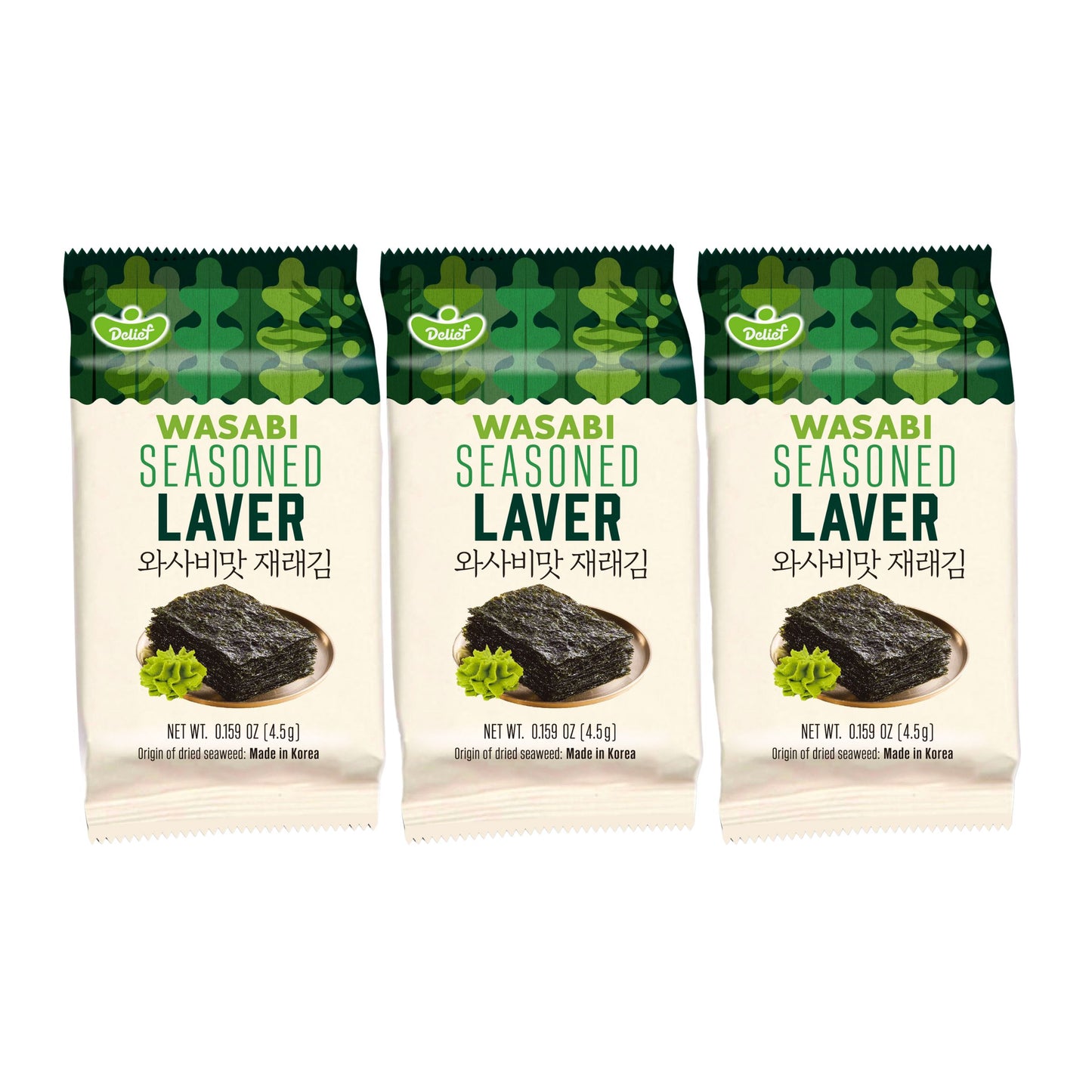 WASABI SEASONED SEAWEED LAVER (3PCS X 4.5G) 24 x 13.5g DELIEF