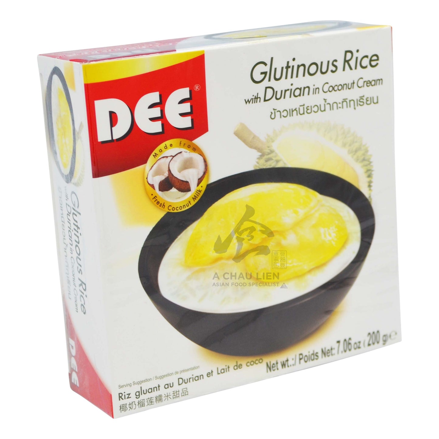 FROZEN GLUTINOUS RICE WITH DURIAN IN COCONUT CREAM 12 x 200g DEE