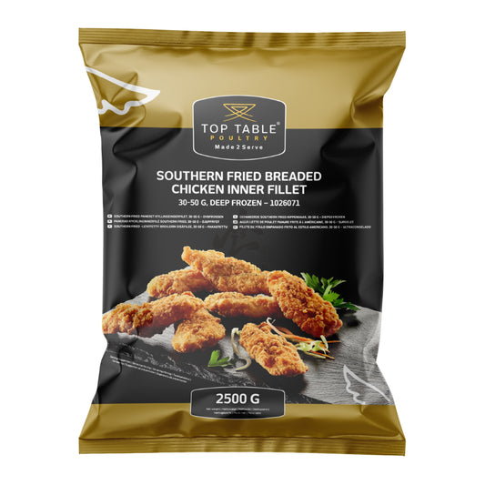 SOUTHERN FRIED BREADED CHICKEN INNER FILLET (30-50G) 2 x 2.5kg TOPTABLE