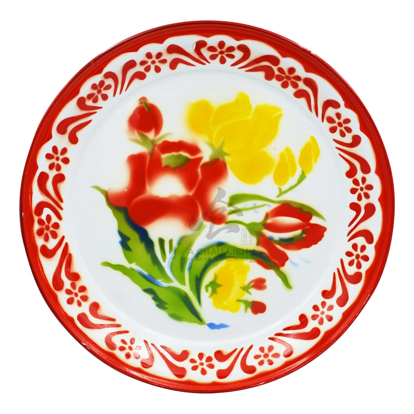 ALUMINUM TRAY (35CM) RED & WHITE FLOWER PRINT RABBIT BRAND