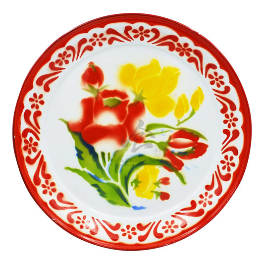 ALUMINUM TRAY (35CM) RED & WHITE FLOWER PRINT RABBIT BRAND