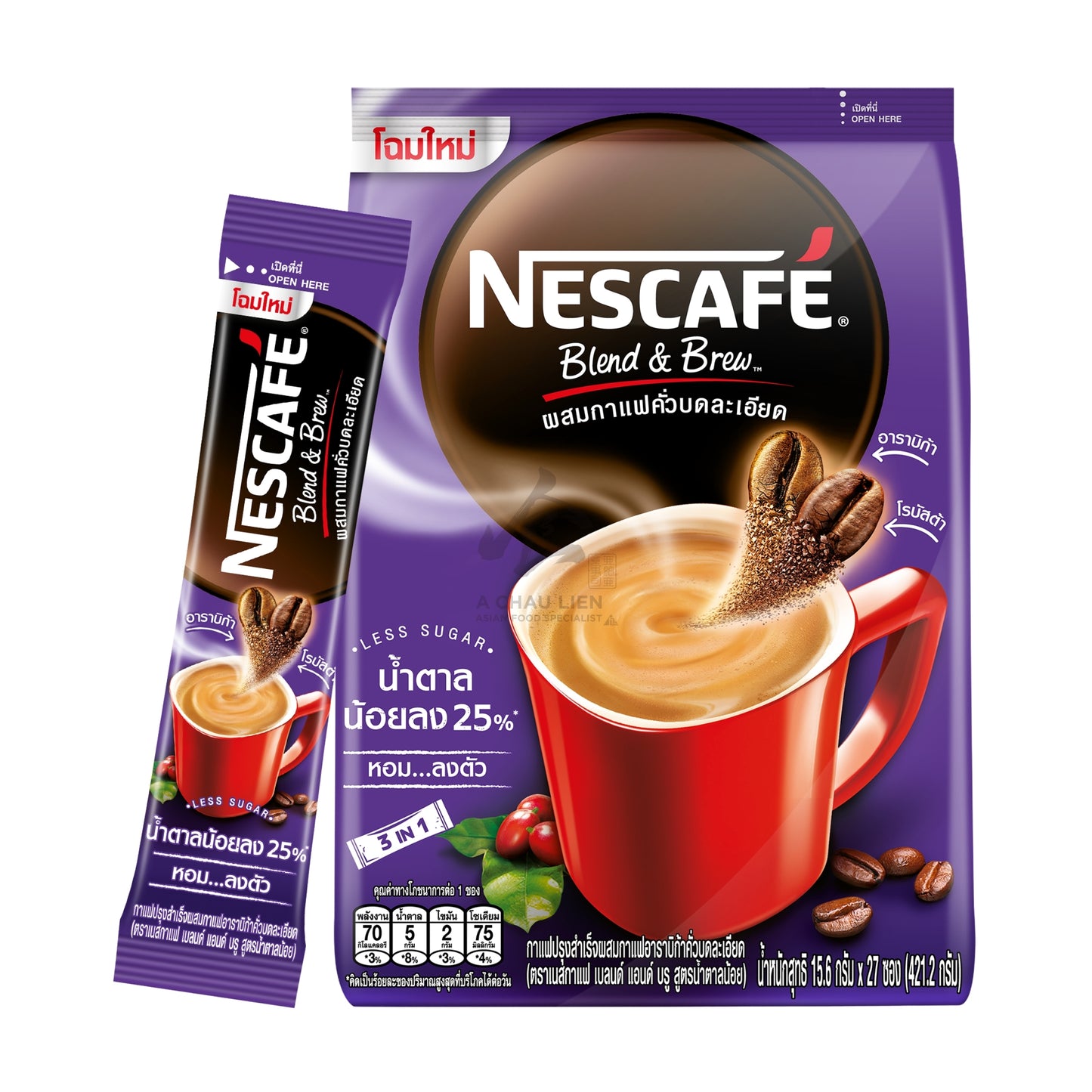 NESCAFÉ BLEND & BREW COFFEE MIX POWDER LESS SUGAR (27PCS X 15.6G) 24 x 421.2g NESTLE