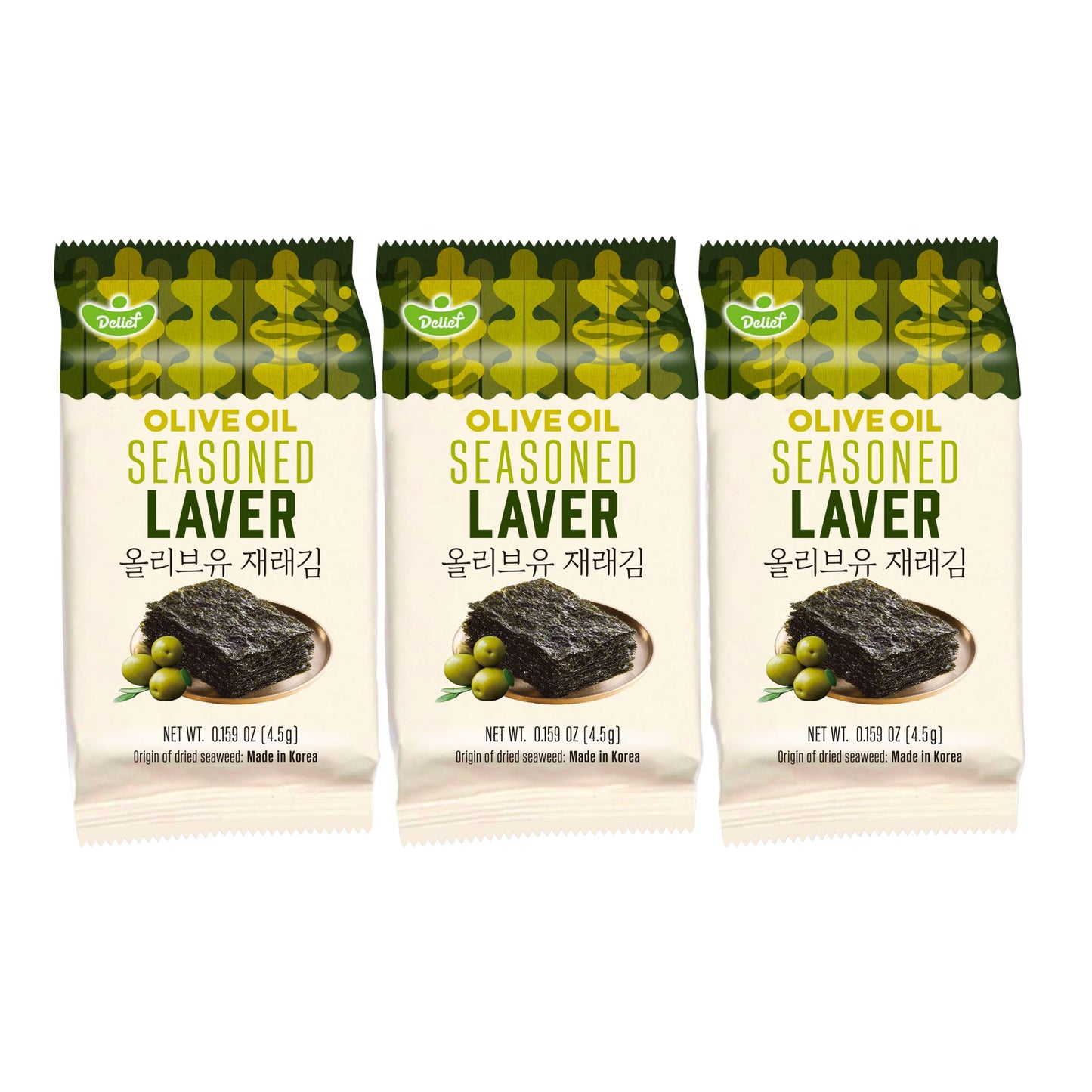 OLIVE OIL SEASONED SEAWEED LAVER (3PCS X 4.5G) 24 x 13.5g DELIEF