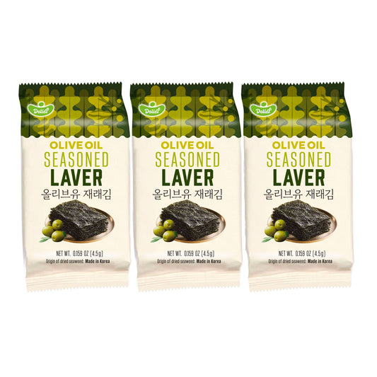 OLIVE OIL SEASONED SEAWEED LAVER (3PCS X 4.5G) 24 x 13.5g DELIEF