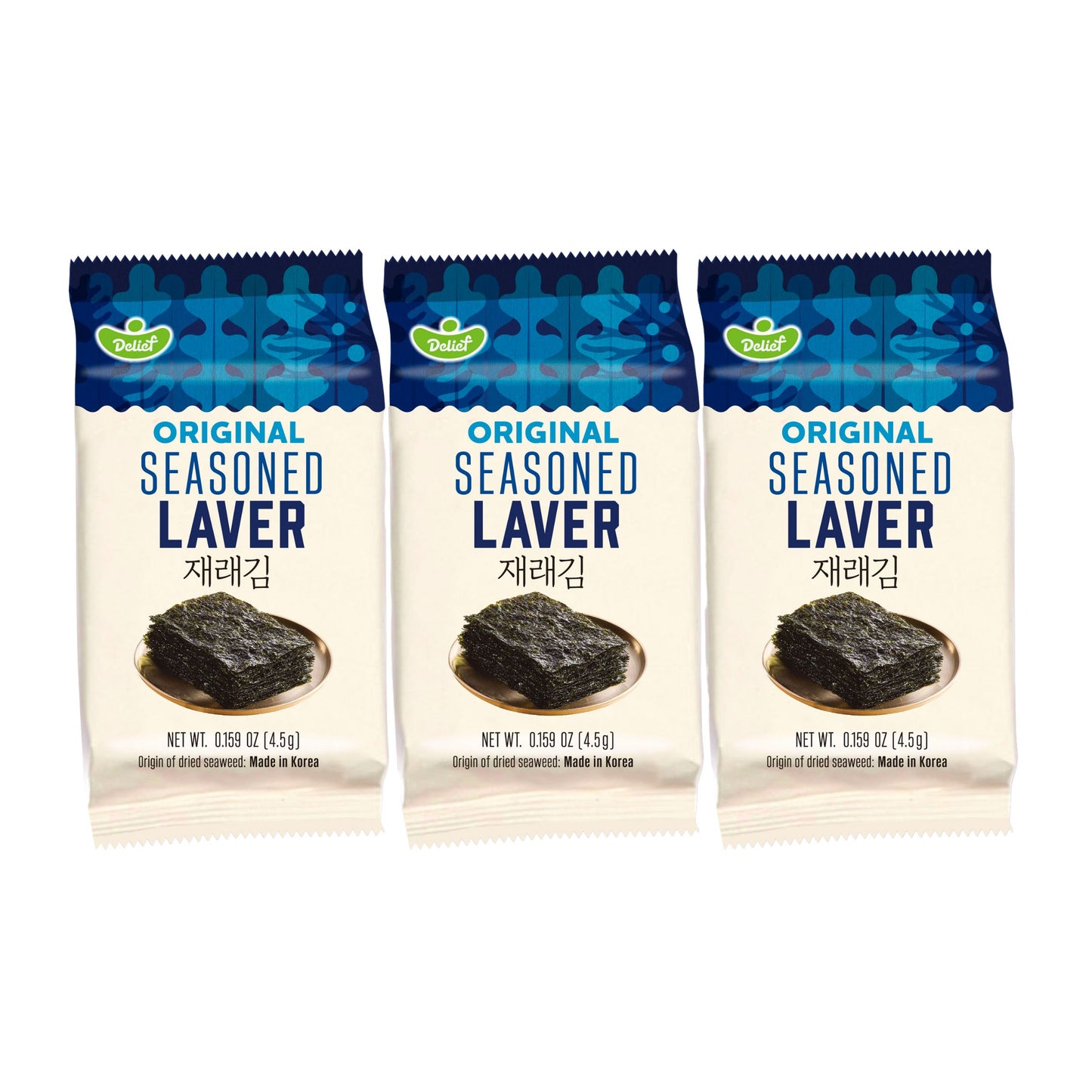 ORIGINAL SEASONED SEAWEED LAVER (3PCS X 4.5G) 12 x 13.5g DELIEF