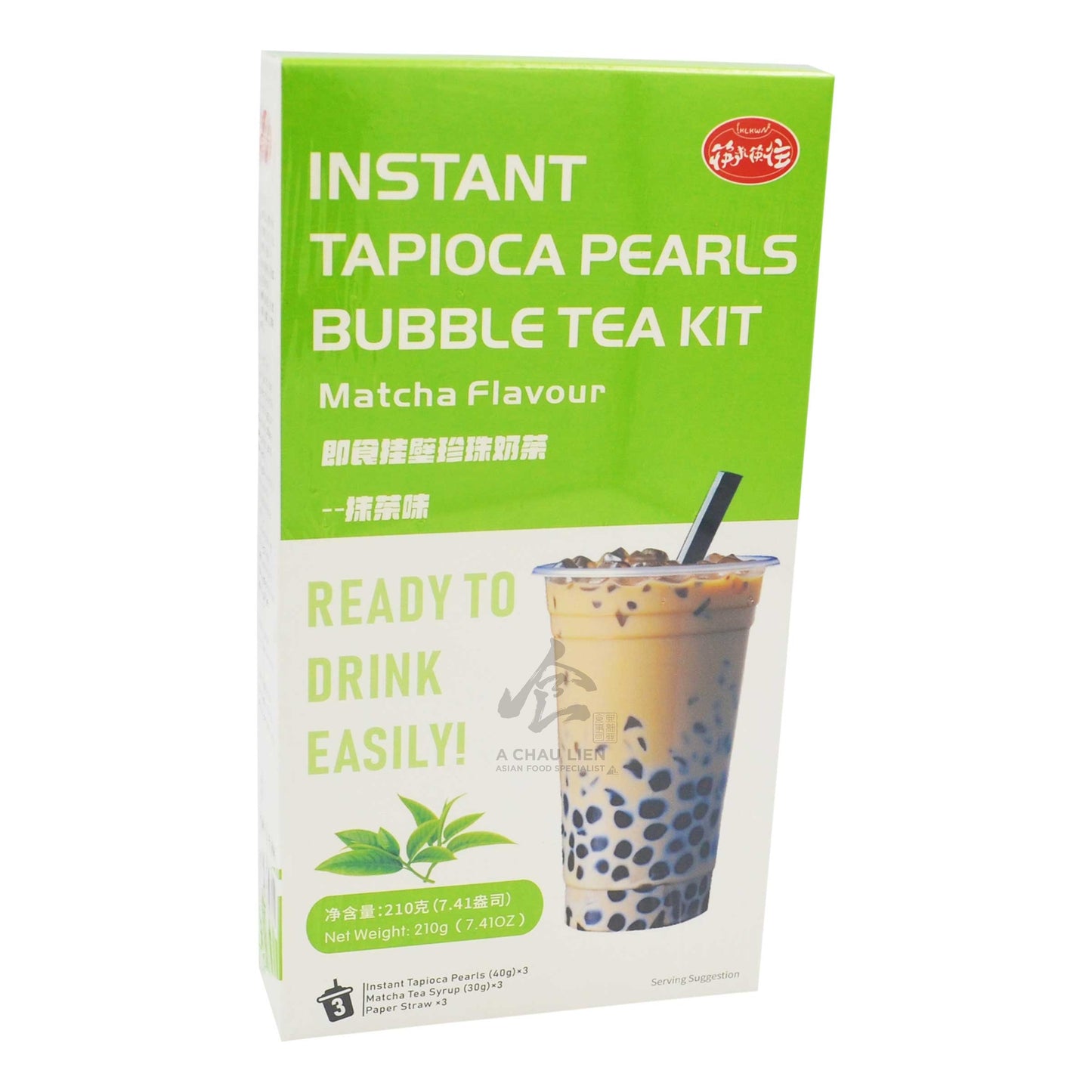 INSTANT BUBBLE TEA KIT MATCHA FLAVOUR (3PCS x 70G) 24 x 210g KLKW