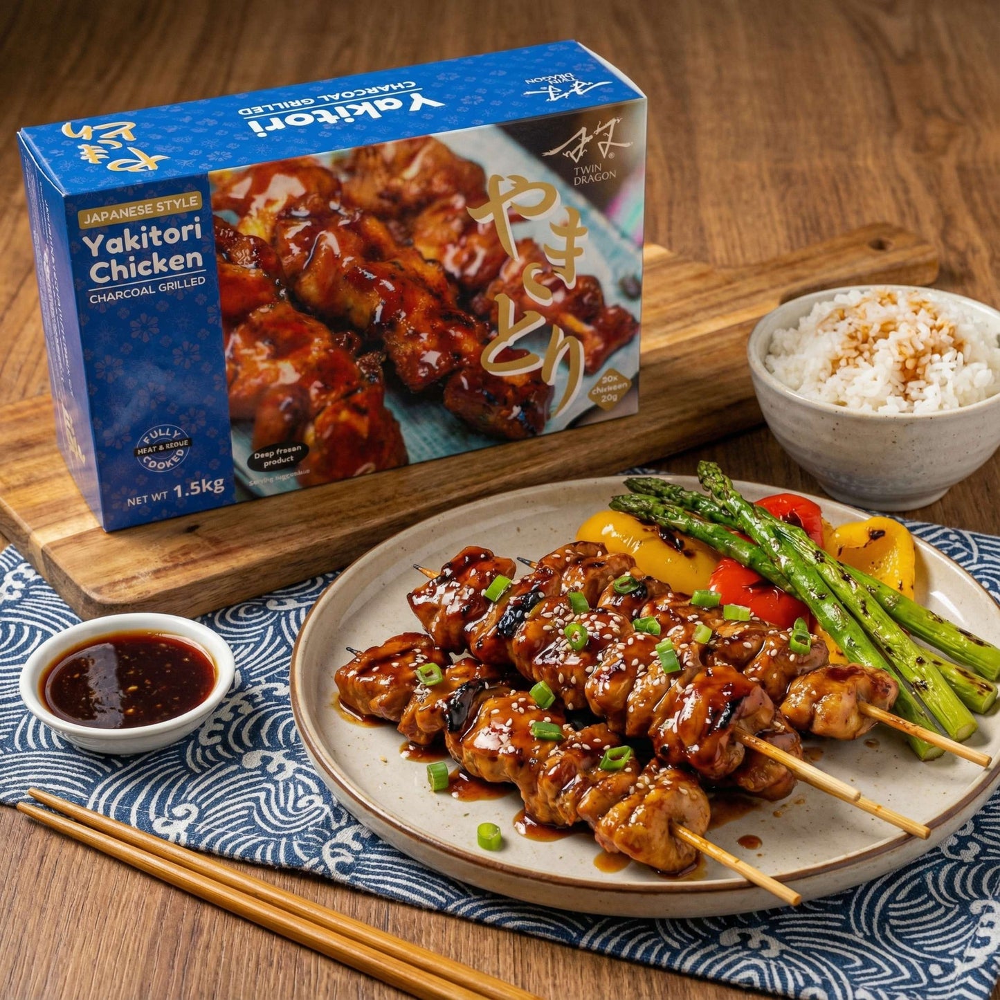 FROZEN JAPANESE STYLE YAKITORI CHICKEN SKEWERS (50PCS X 30G) 6 x 1.5kg TWIN DRAGON