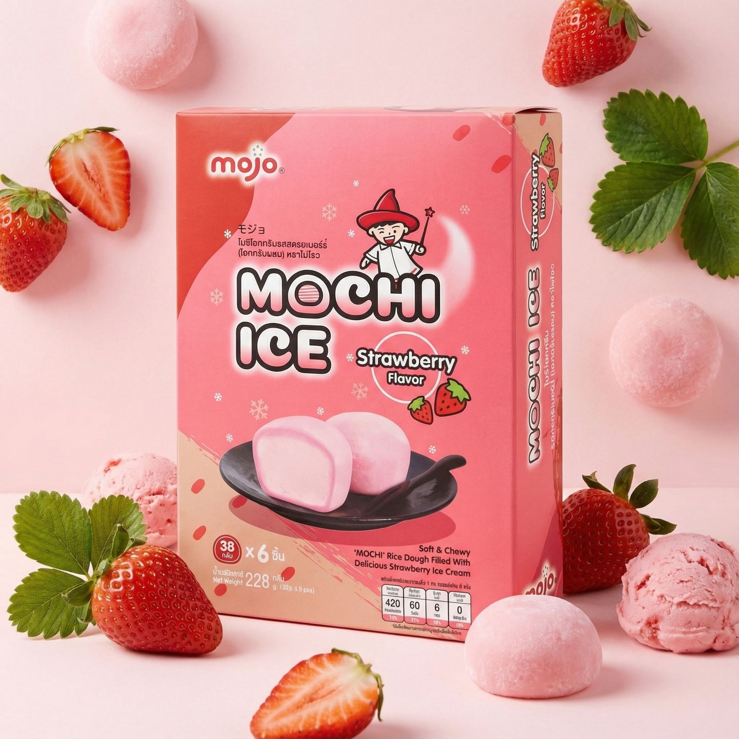 MOCHI ICE STRAWBERRY (6PCS X 38G) 12 x 228g MOJO