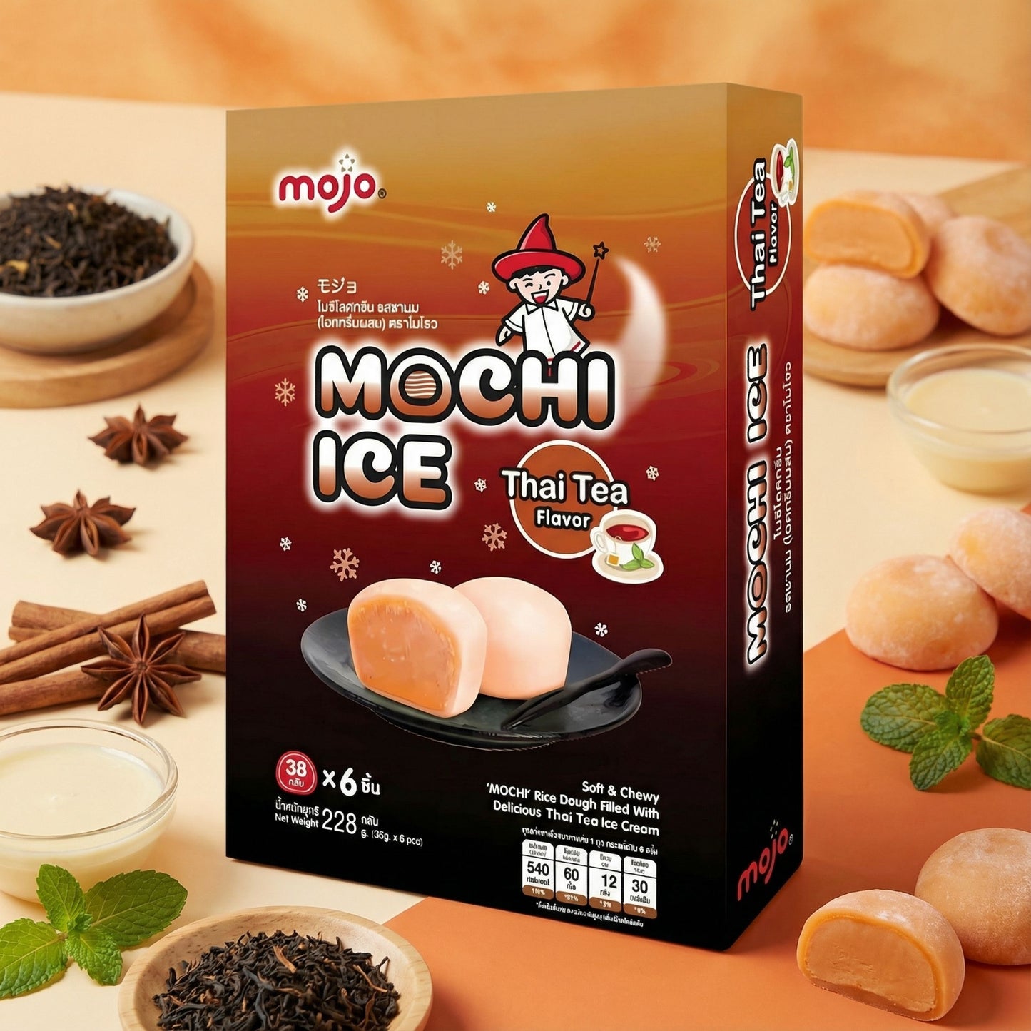 MOCHI ICE THAI TEA (6PCS X 38G) 12 x 228g MOJO