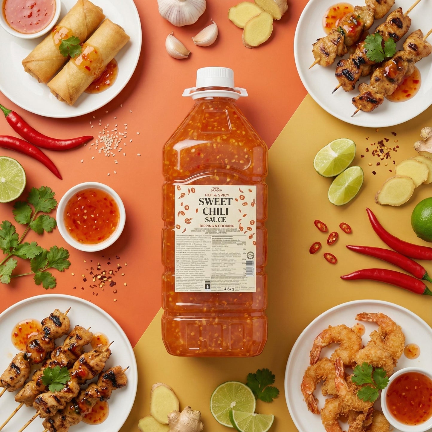 HOT AND SPICY SWEET CHILI SAUCE 2 x 4.6kgL TWIN DRAGON