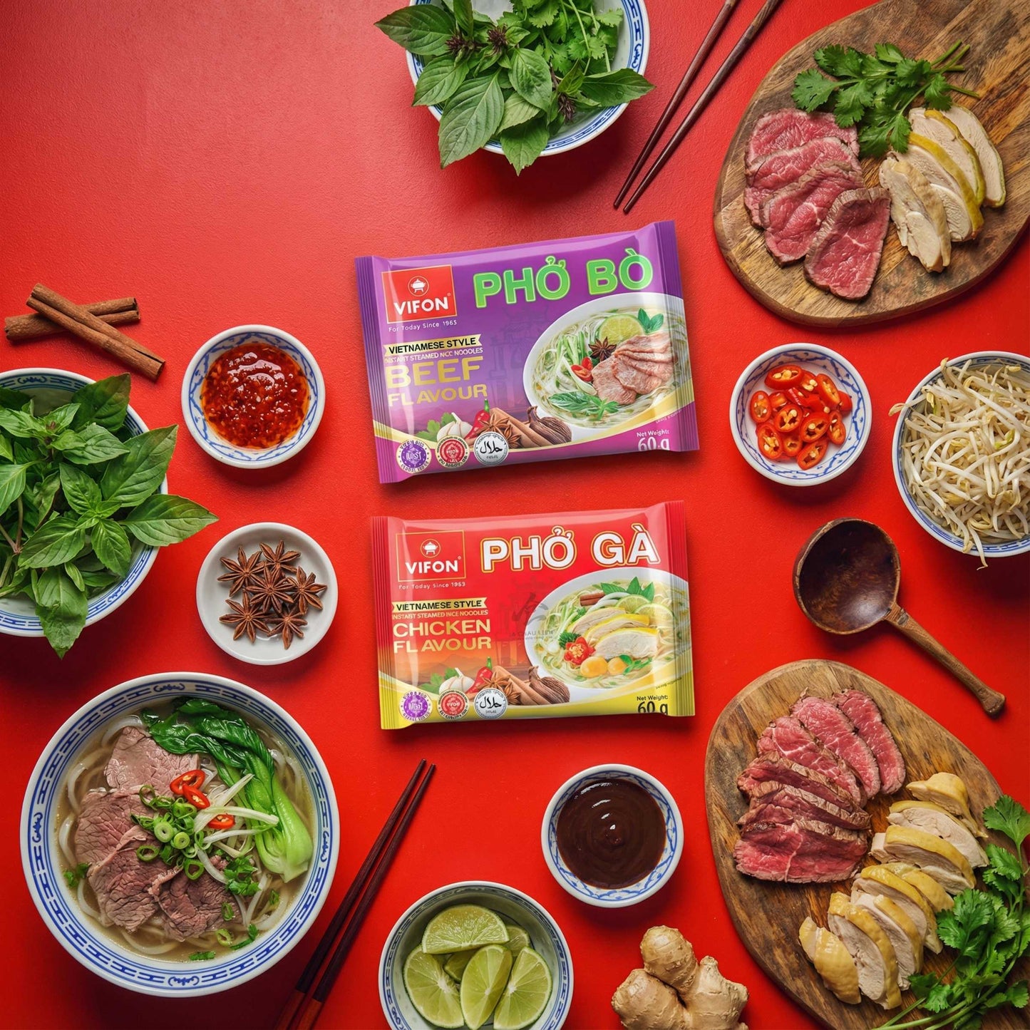 VIETNAMESE STYLE INSTANT STEAMED RICE NOODLES BEEF FLAVOR 30 x 60g VIFON